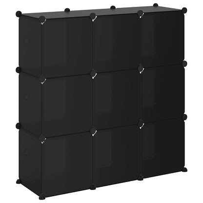 Storage Cube Organiser with 9 Cubes and Doors Black PP