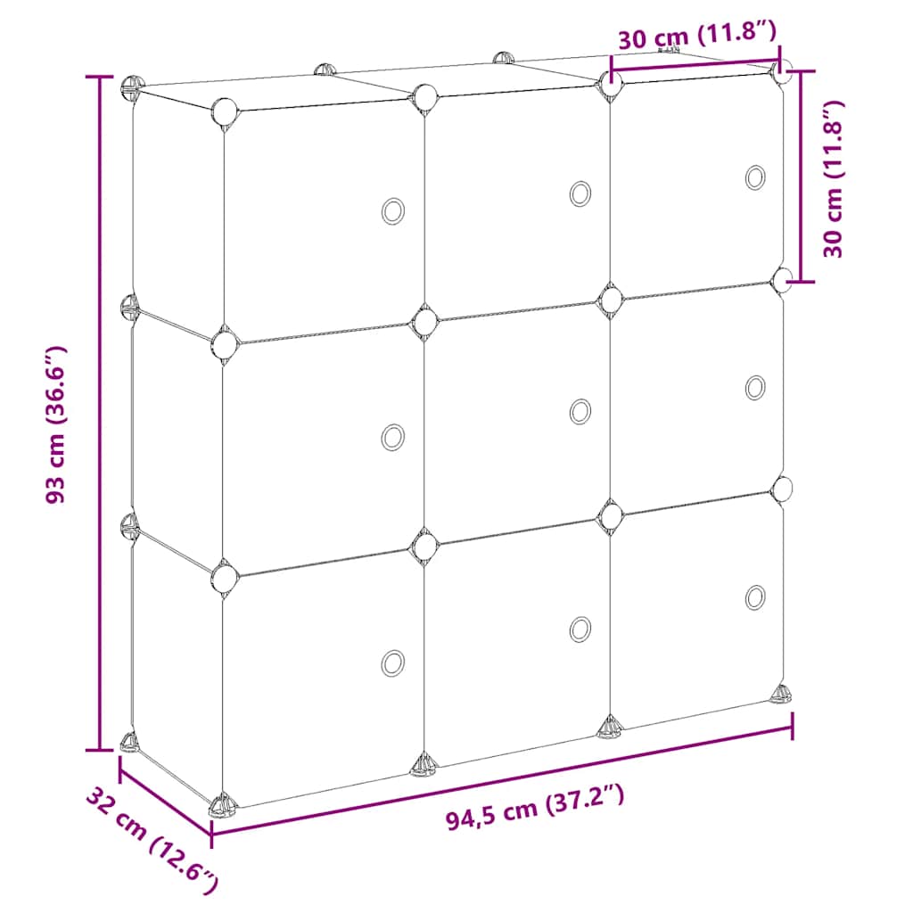 Storage Cube Organiser with 9 Cubes and Doors Black PP