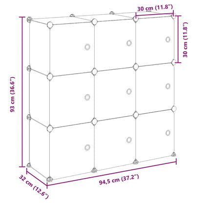 Storage Cube Organiser with 9 Cubes and Doors Black PP