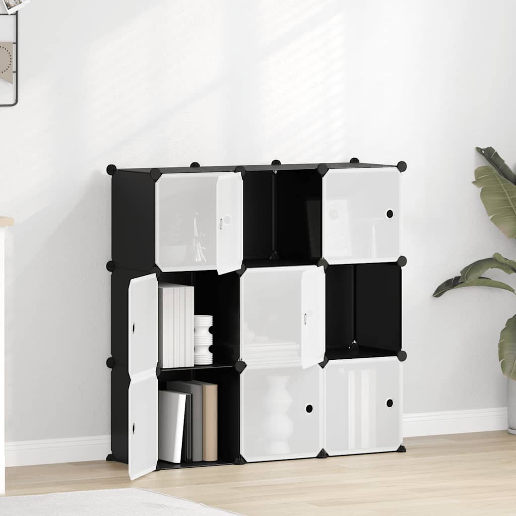 Storage Cube Organiser with 9 Cubes and Doors Black PP