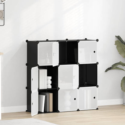 Storage Cube Organiser with 9 Cubes and Doors Black PP