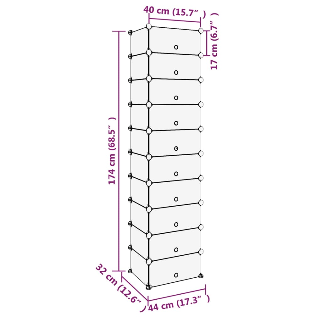 Shoe Rack | Black | Polypropylene, Steel | Tall | Shoe Rack | Rectangular