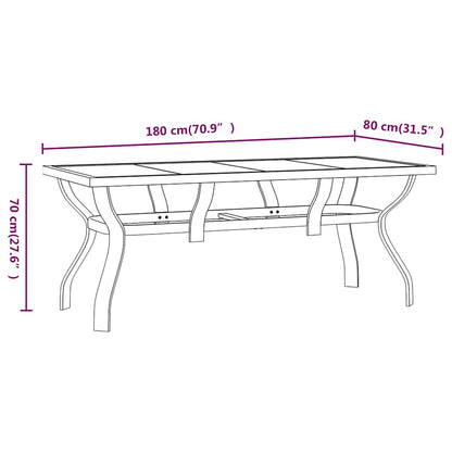 318769 vidaXL Garden Table Black 180x80x70 cm Steel and Glass