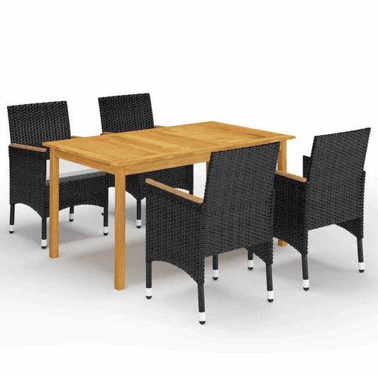 5 Piece Garden Dining Set with Cushions Black