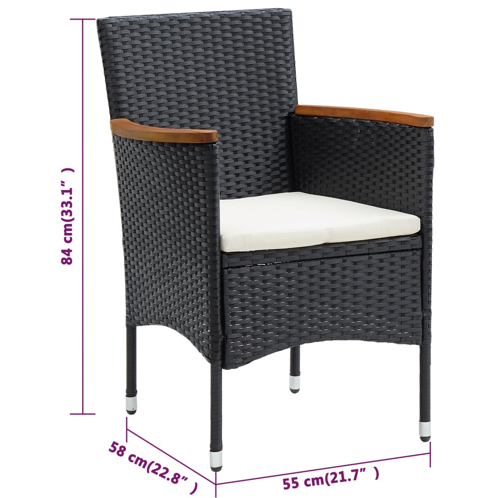 Garden Dining Set | Black | Solid acacia wood | 5 Piece