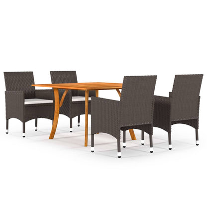 5 Piece Garden Dining Set with Cushions Poly Rattan Brown
