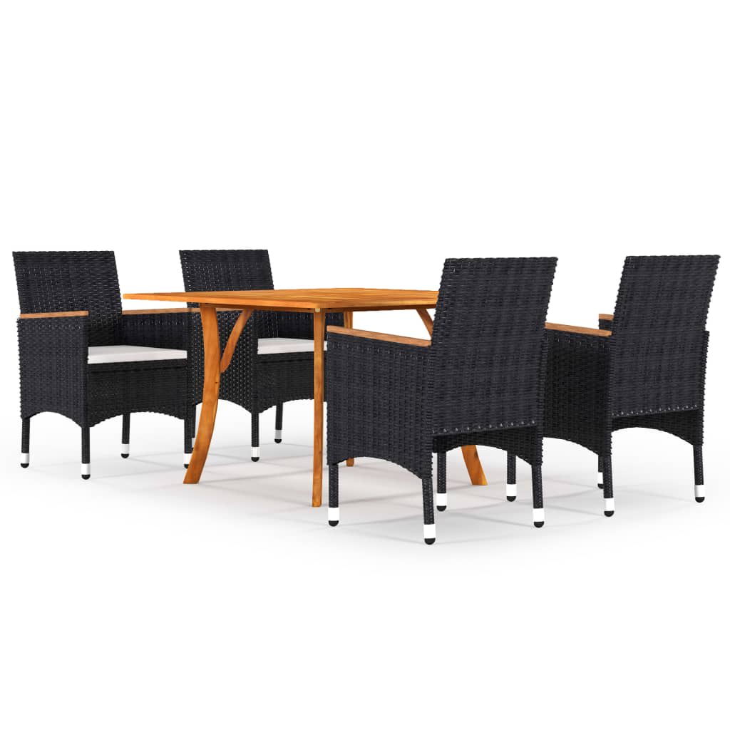 5 Piece Garden Dining Set with Cushions Poly Rattan Black