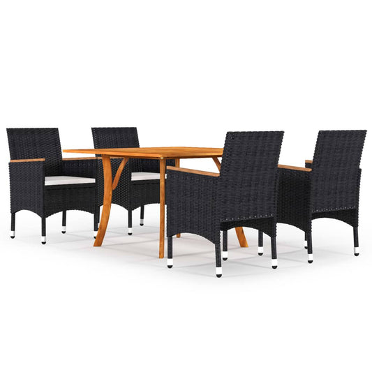 5 Piece Garden Dining Set with Cushions Poly Rattan Black