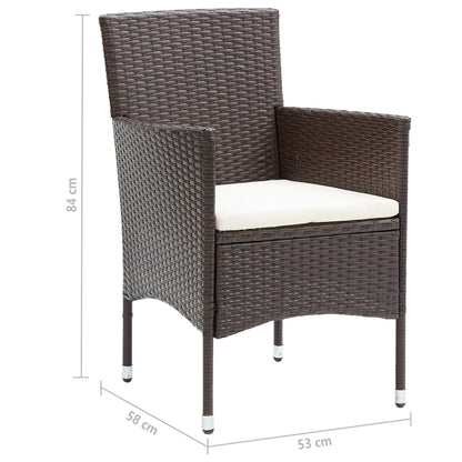 5 Piece Garden Dining Set with Cushions Poly Rattan Brown