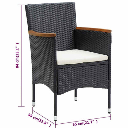 5 Piece Garden Dining Set with Cushions Black