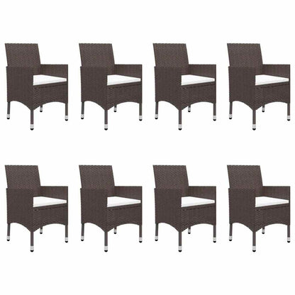 9 Piece Garden Dining Set Poly Rattan and Tempered Glass Brown