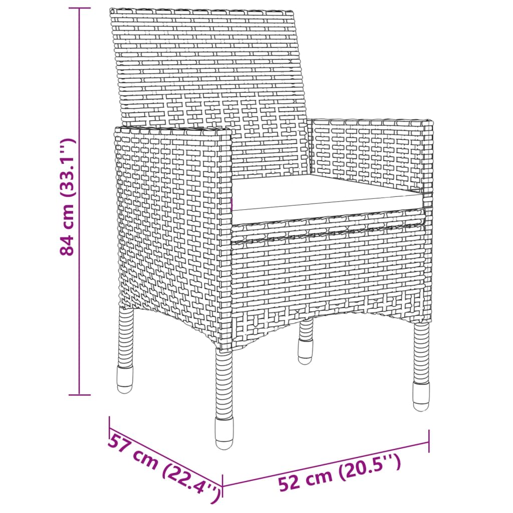 3 Piece Garden Bistro Set Poly Rattan and Tempered Glass Brown
