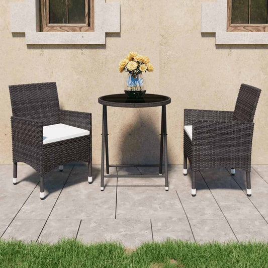 3 Piece Garden Bistro Set Poly Rattan and Tempered Glass Brown