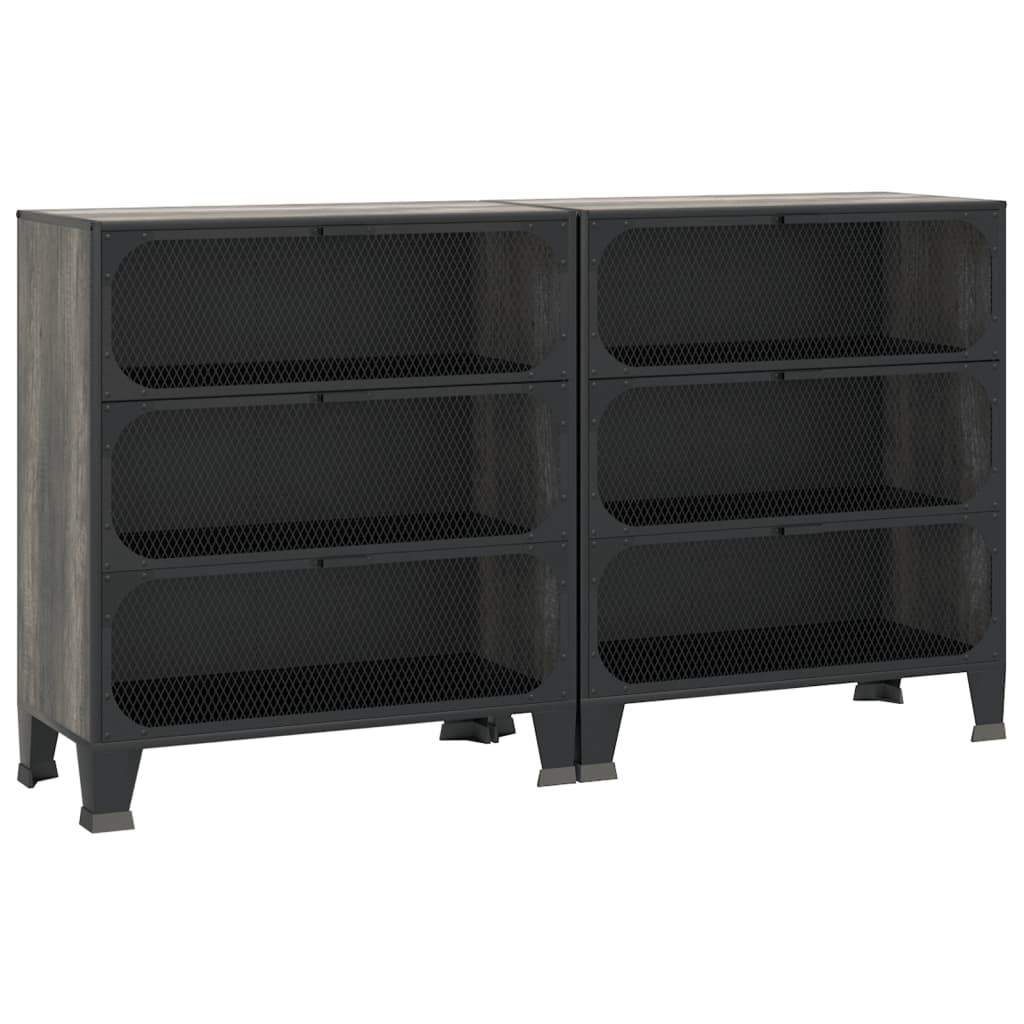 Storage Cabinet | Set of 2 | Grey | Metal, MDF | 72 x 36 x 82 cm