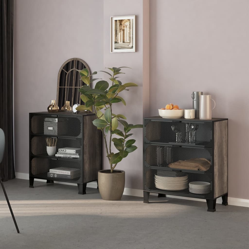 Storage Cabinet | Set of 2 | Grey | Metal, MDF | 72 x 36 x 82 cm