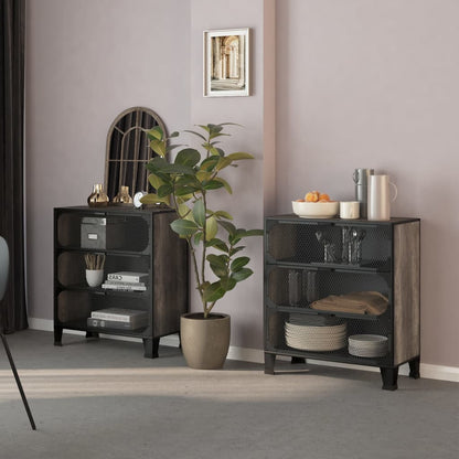 Storage Cabinet | Set of 2 | Grey | Metal, MDF | 72 x 36 x 82 cm