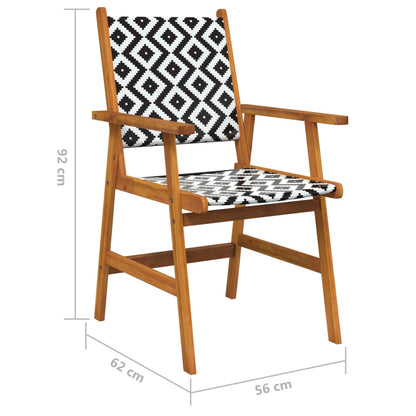 Garden Chair | Set of 8 | Natural Acacia with Black and White Pattern
