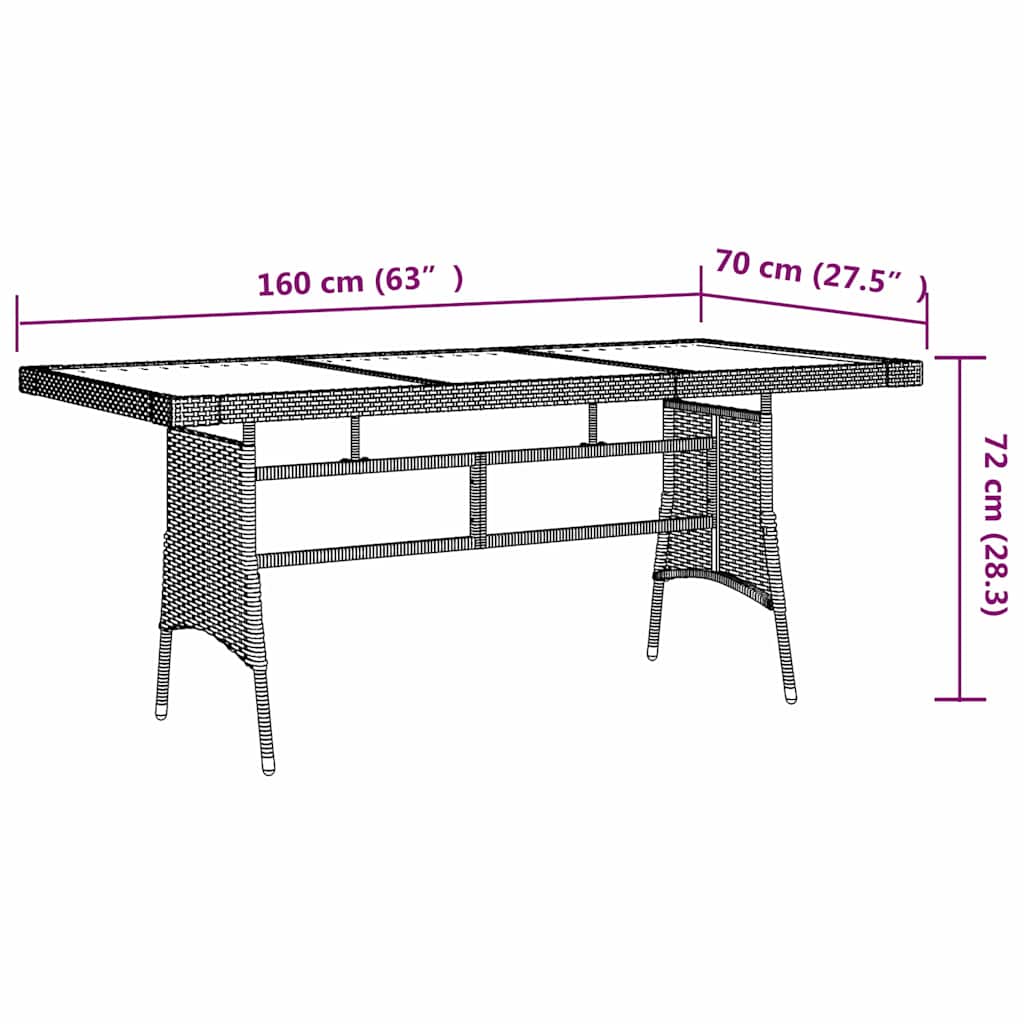 318697 vidaXL Garden Table Grey 160x70x72 cm Poly Rattan & Solid Acacia Wood