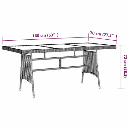 318697 vidaXL Garden Table Grey 160x70x72 cm Poly Rattan & Solid Acacia Wood