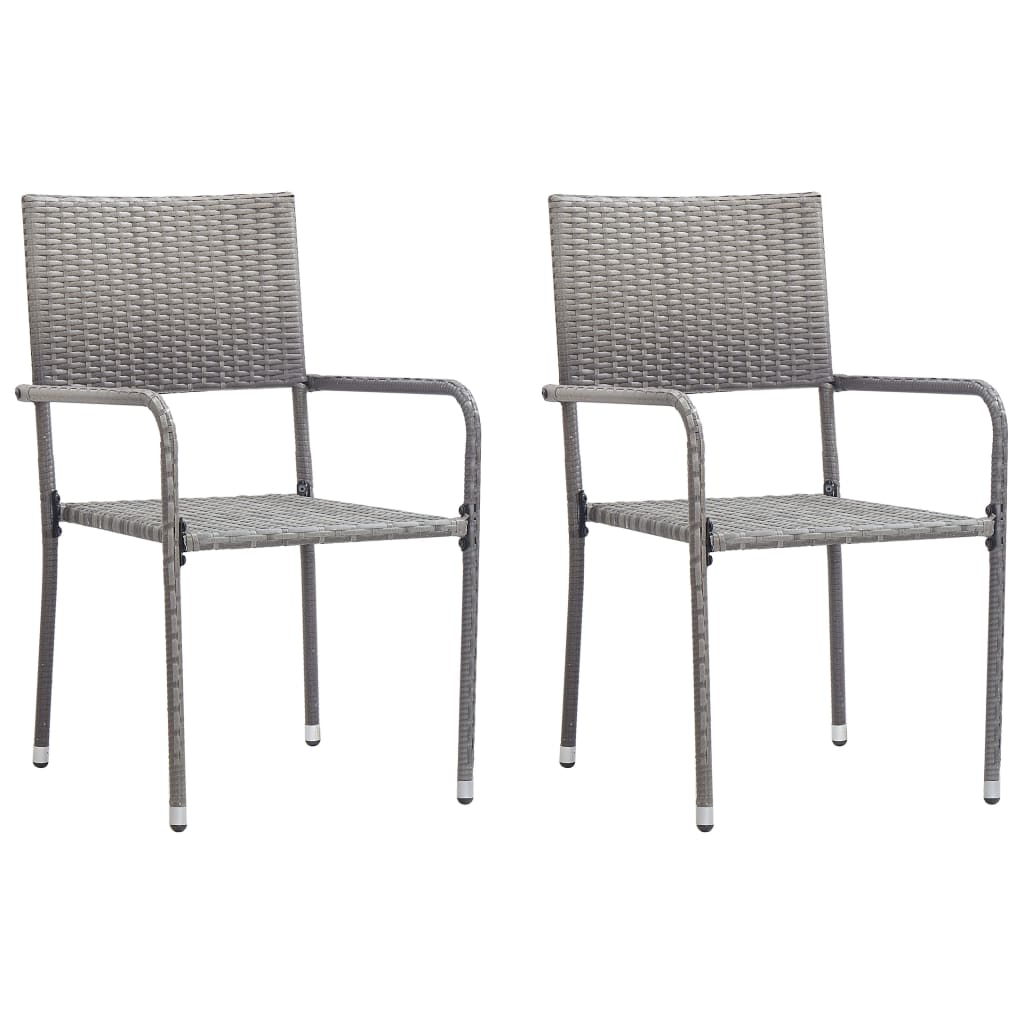 Garden Dining Chair | Set of 2 | Grey | Poly Rattan, Steel | Standard