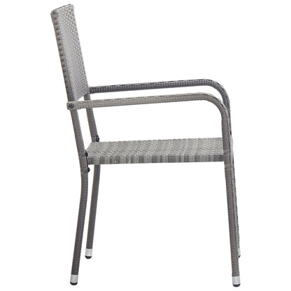 Garden Dining Chair | Set of 2 | Grey | Poly Rattan, Steel | Standard