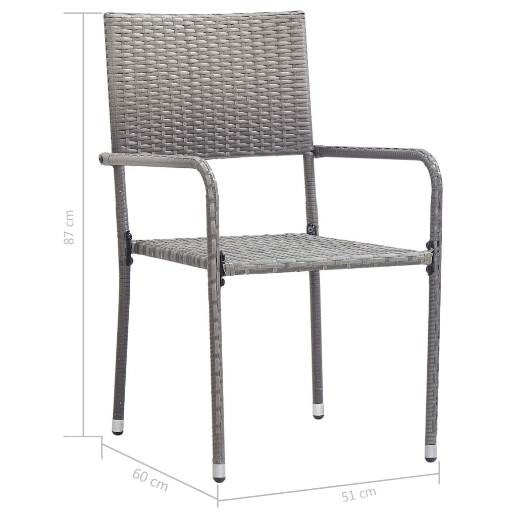Garden Dining Chair | Set of 2 | Grey | Poly Rattan, Steel | Standard
