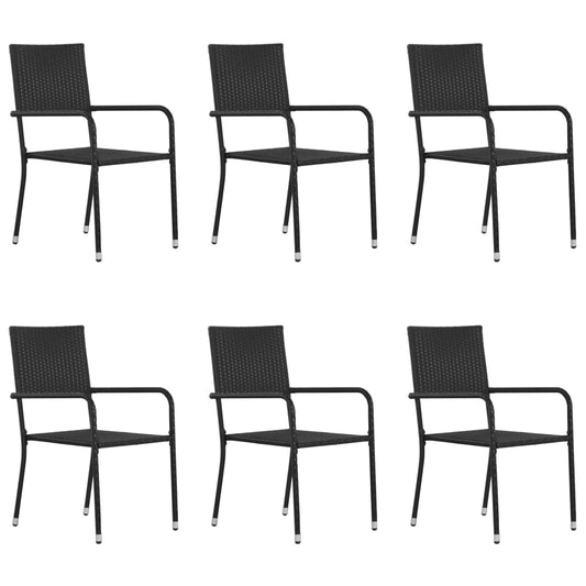 Garden Dining Chair | Set of 6 | Black | Poly Rattan, Steel | Medium