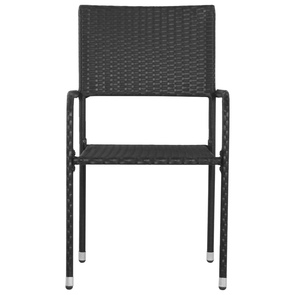 Garden Dining Chair | Set of 6 | Black | Poly Rattan, Steel | Medium
