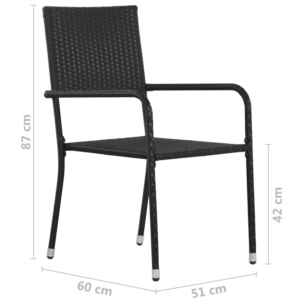 Garden Dining Chair | Set of 6 | Black | Poly Rattan, Steel | Medium