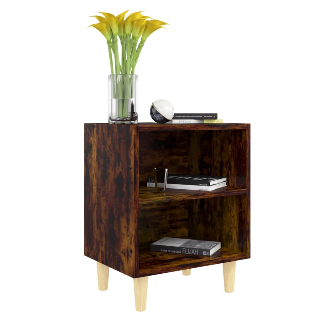 813098 vidaXL Bed Cabinet with Solid Wood Legs Smoked Oak 40x30x50cm
