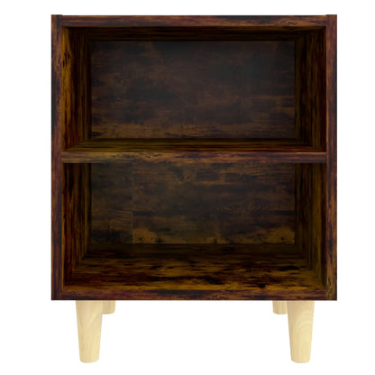 813098 vidaXL Bed Cabinet with Solid Wood Legs Smoked Oak 40x30x50cm