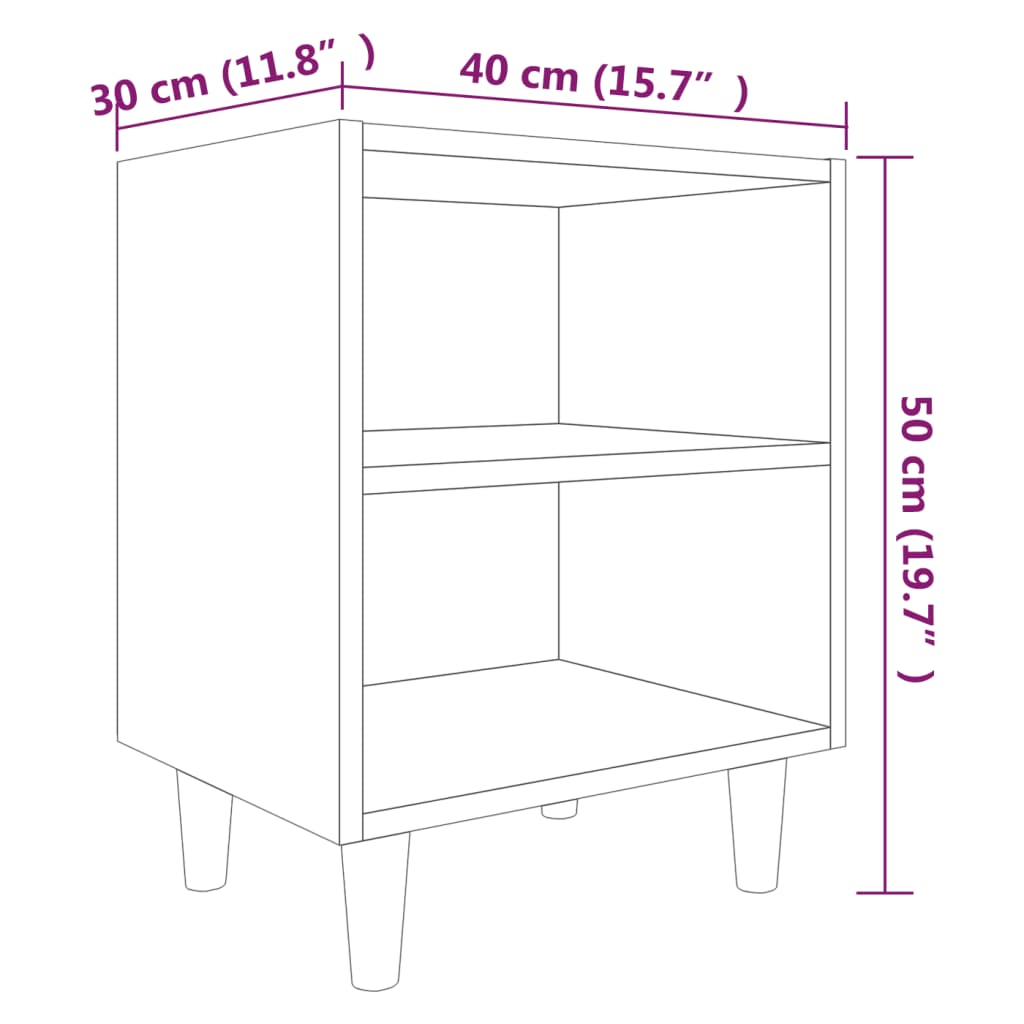 813098 vidaXL Bed Cabinet with Solid Wood Legs Smoked Oak 40x30x50cm