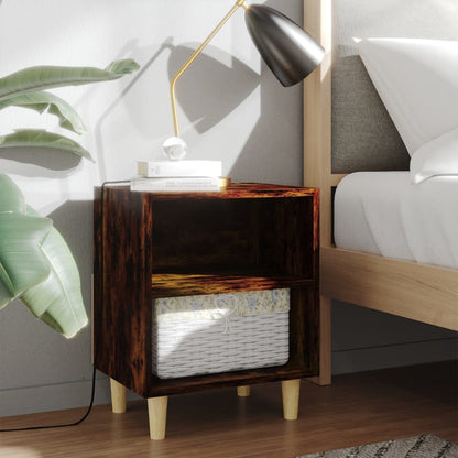813098 vidaXL Bed Cabinet with Solid Wood Legs Smoked Oak 40x30x50cm