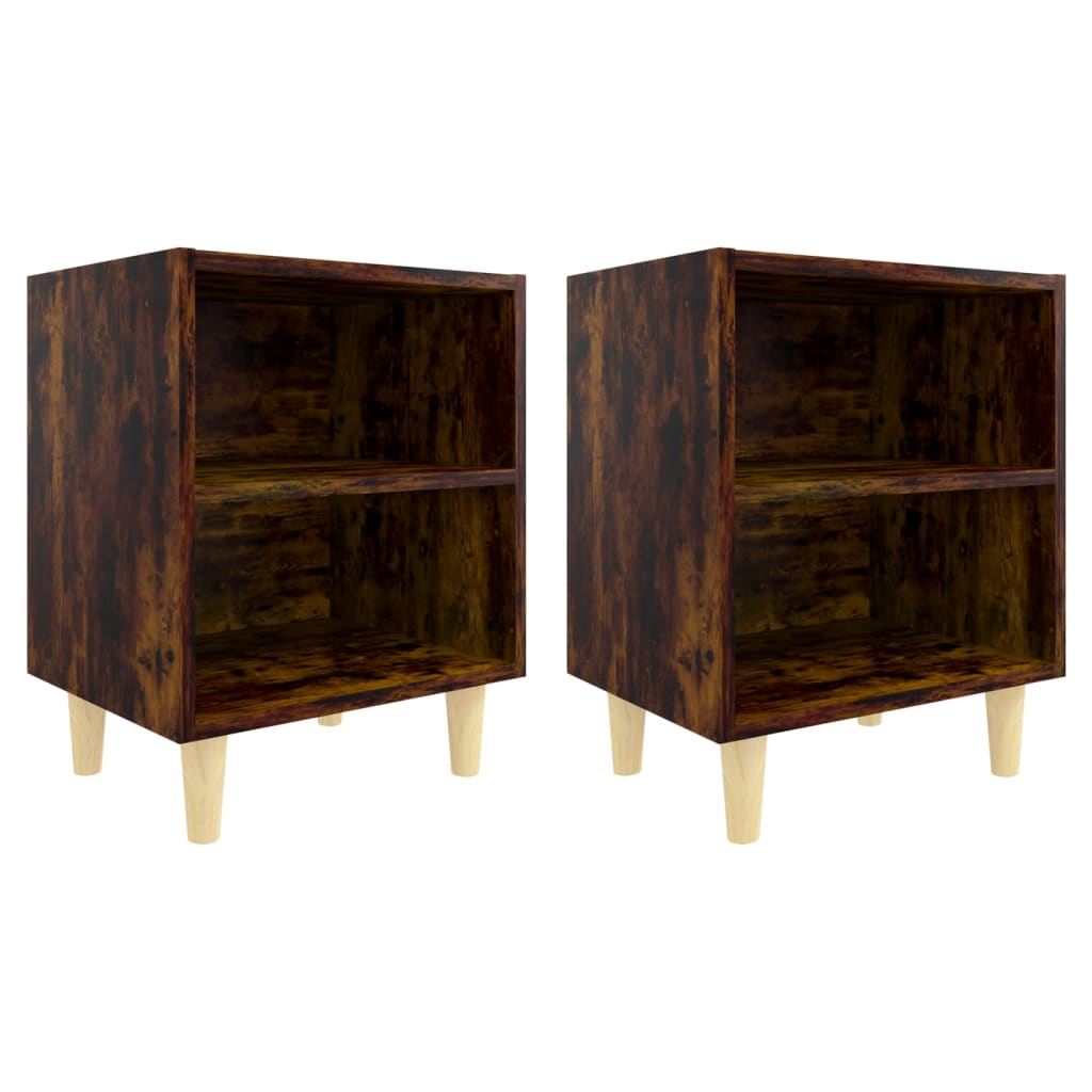 813099 vidaXL Bed Cabinets with Solid Wood Legs 2 pcs Smoked Oak 40x30x50 cm