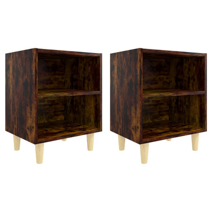 813099 vidaXL Bed Cabinets with Solid Wood Legs 2 pcs Smoked Oak 40x30x50 cm