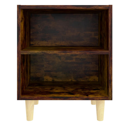 813099 vidaXL Bed Cabinets with Solid Wood Legs 2 pcs Smoked Oak 40x30x50 cm