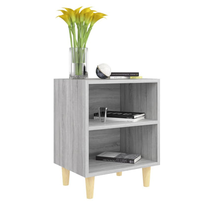 813100 vidaXL Bed Cabinet with Solid Wood Legs Grey Sonoma 40x30x50 cm