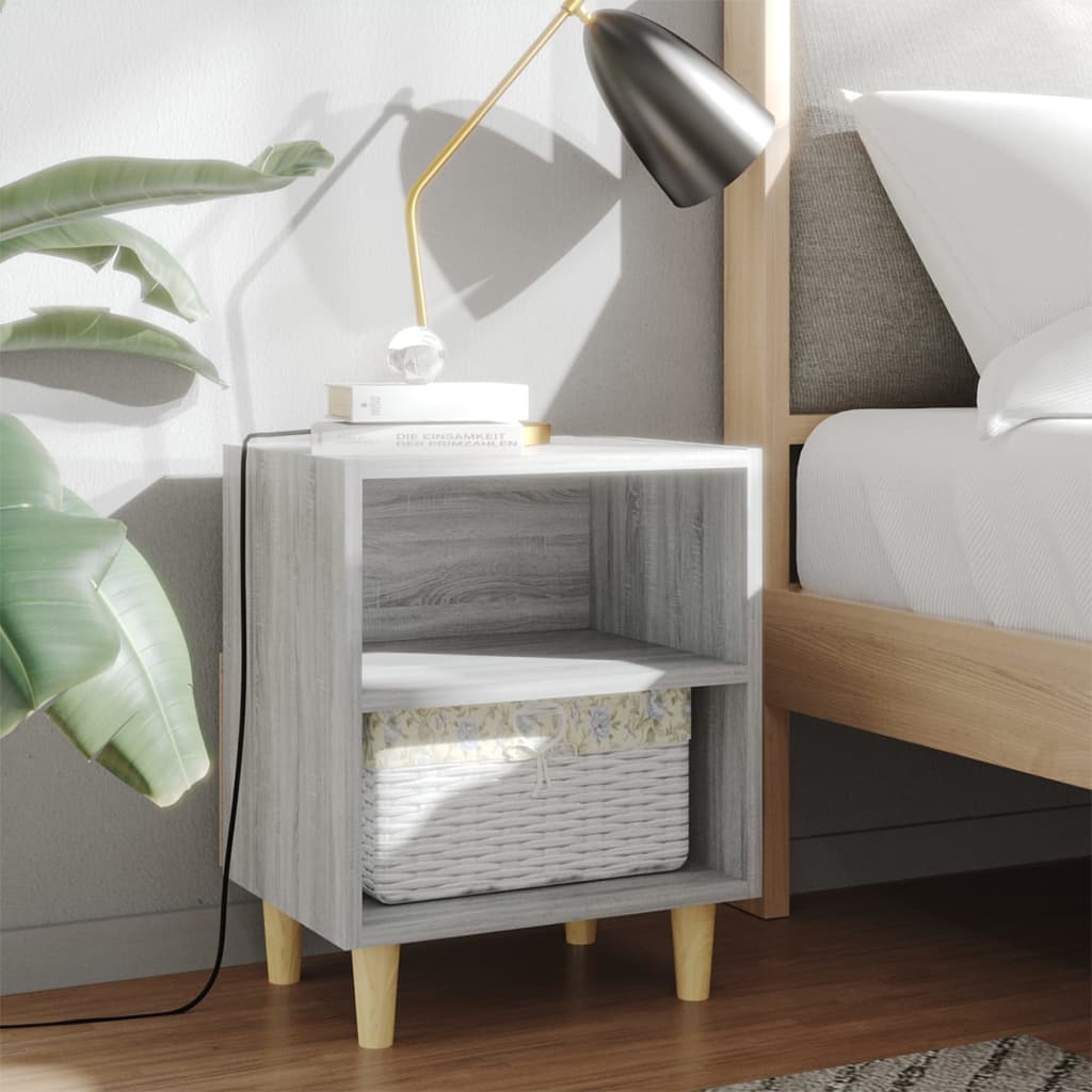 Bed Cabinets with Solid Wood Legs 2 pcs Grey Sonoma 40x30x50 cm