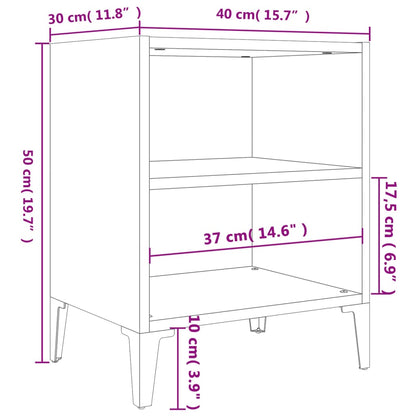 Bed Cabinet with Metal Legs Smoked Oak 40x30x50 cm