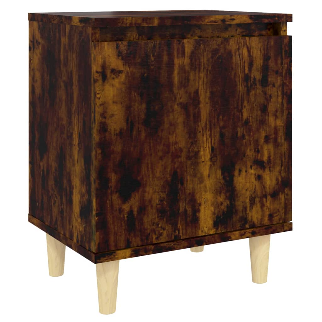 Bed Cabinet with Solid Wood Legs Smoked Oak 40x30x50 cm