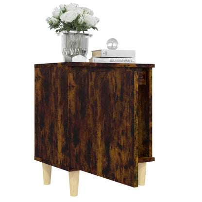 813110 vidaXL Bed Cabinet with Solid Wood Legs Smoked Oak 40x30x50 cm