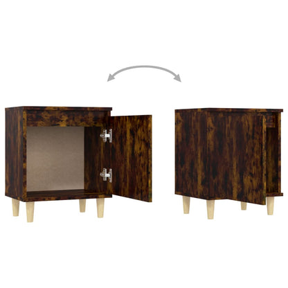 813110 vidaXL Bed Cabinet with Solid Wood Legs Smoked Oak 40x30x50 cm