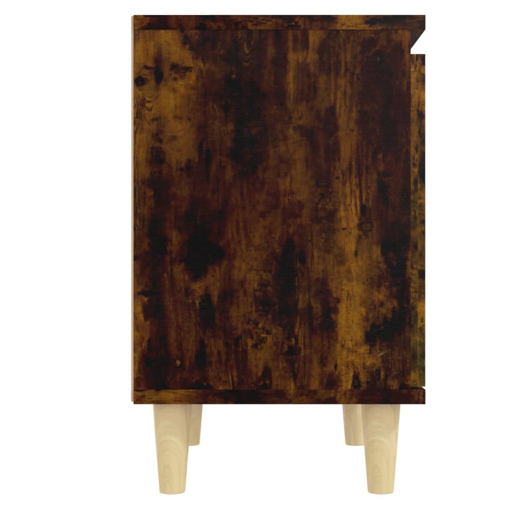 813110 vidaXL Bed Cabinet with Solid Wood Legs Smoked Oak 40x30x50 cm