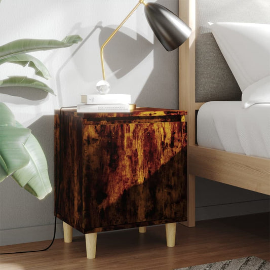 Bed Cabinet with Solid Wood Legs Smoked Oak 40x30x50 cm