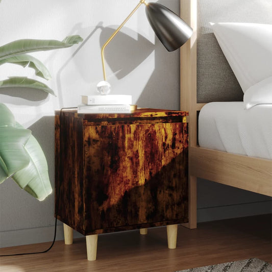 Bed Cabinets with Solid Wood Legs 2 pcs Smoked Oak 40x30x50 cm