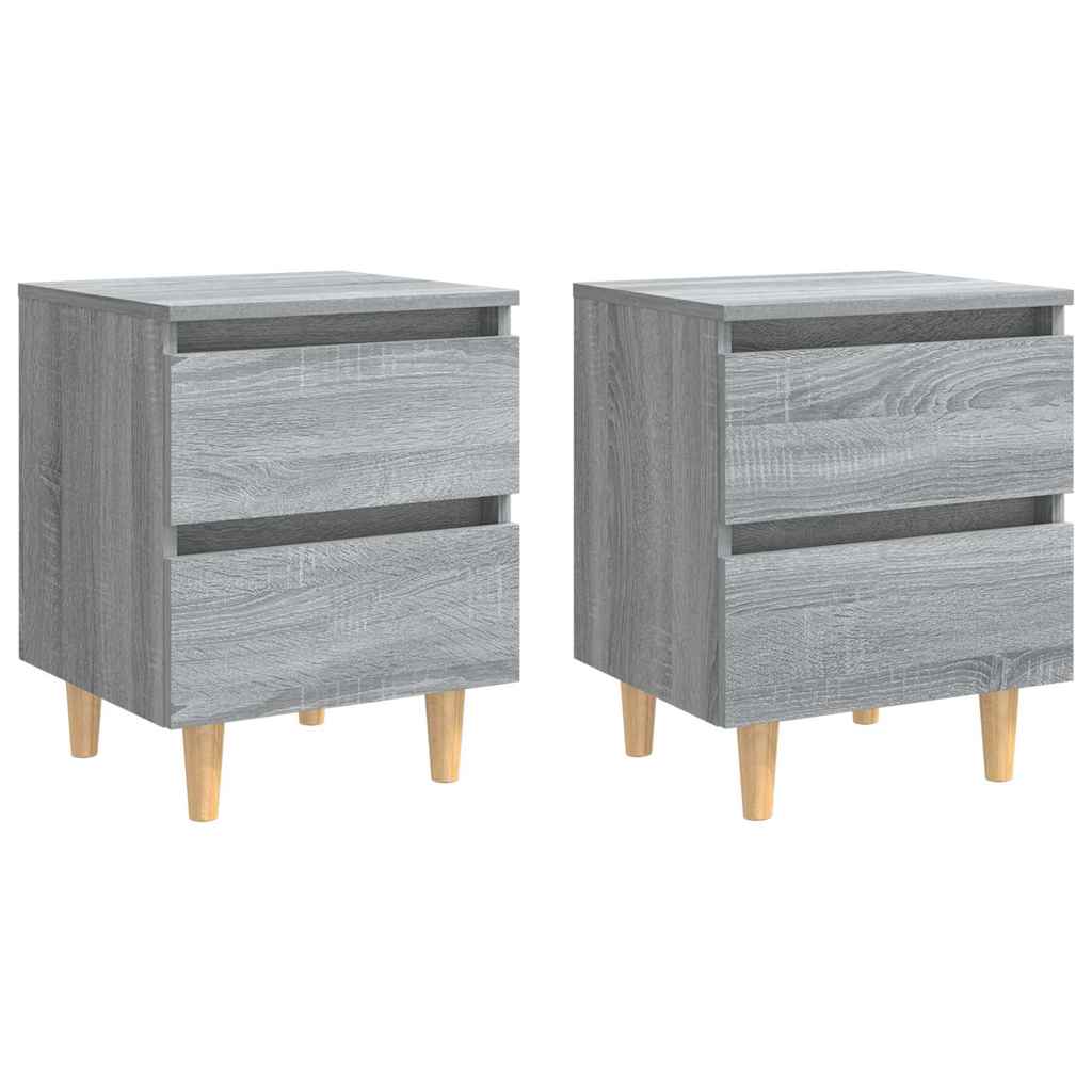 813125 vidaXL Bed Cabinets with Solid Wood Legs 2 pcs Grey Sonoma 40x35x50 cm