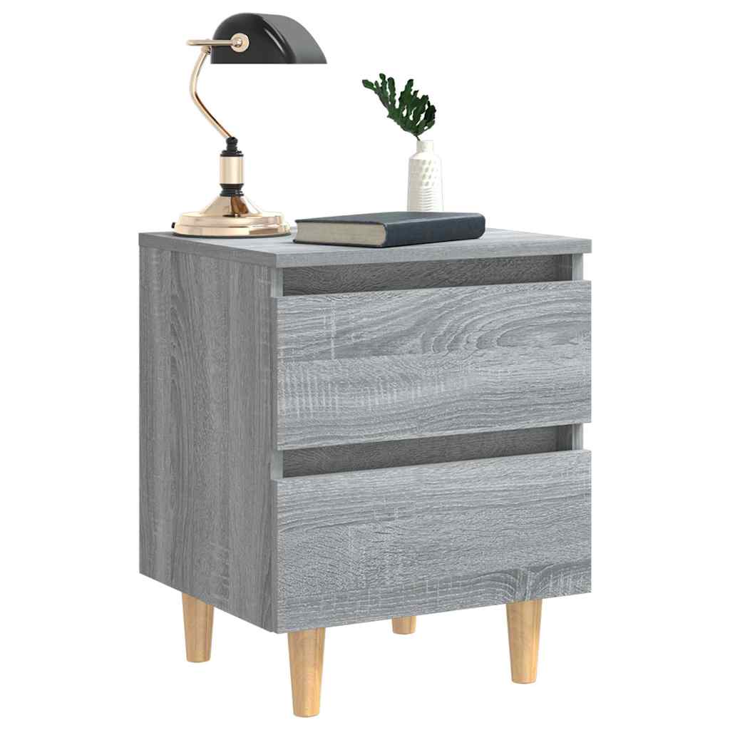 813125 vidaXL Bed Cabinets with Solid Wood Legs 2 pcs Grey Sonoma 40x35x50 cm