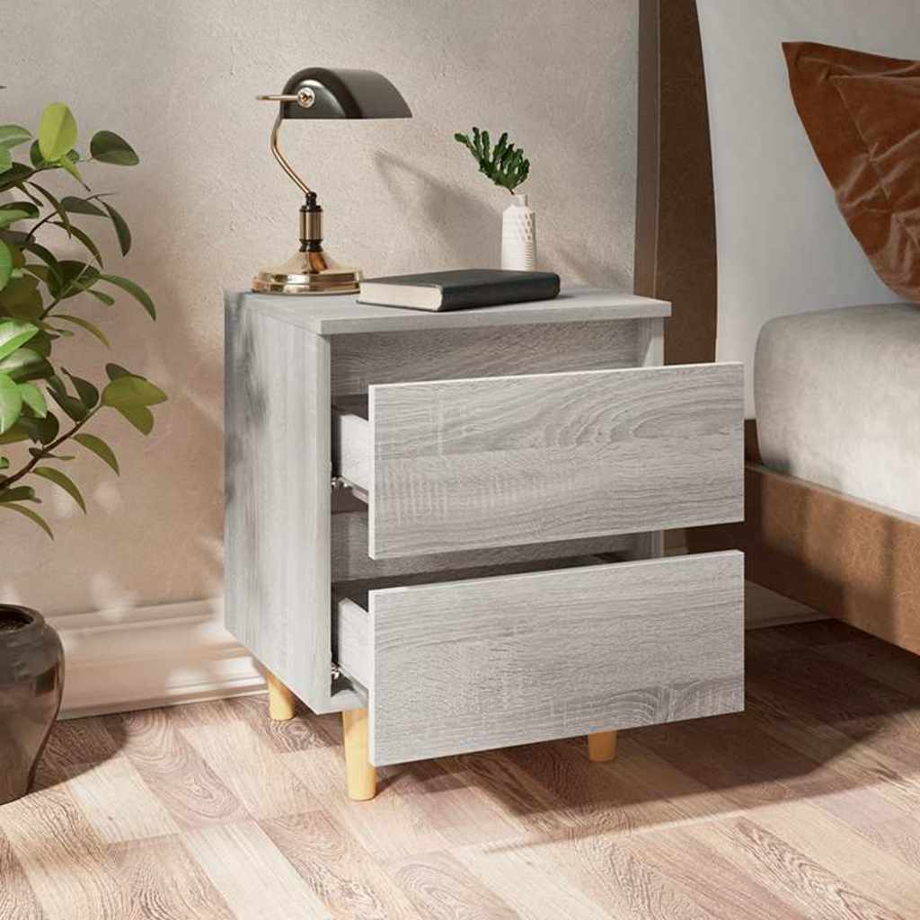 813125 vidaXL Bed Cabinets with Solid Wood Legs 2 pcs Grey Sonoma 40x35x50 cm