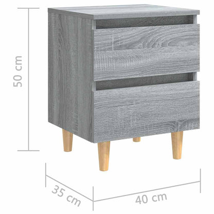 813125 vidaXL Bed Cabinets with Solid Wood Legs 2 pcs Grey Sonoma 40x35x50 cm