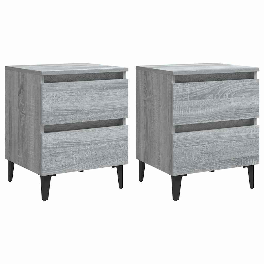 813131 vidaXL Bed Cabinets with Metal Legs 2 pcs Grey Sonoma 40x35x50 cm